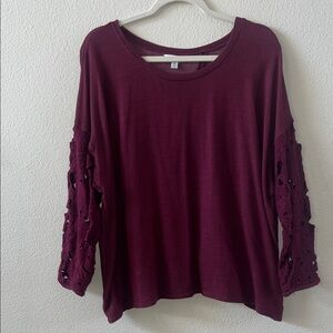 American Eagle Outfitters Maroon Lace Sleeve Top